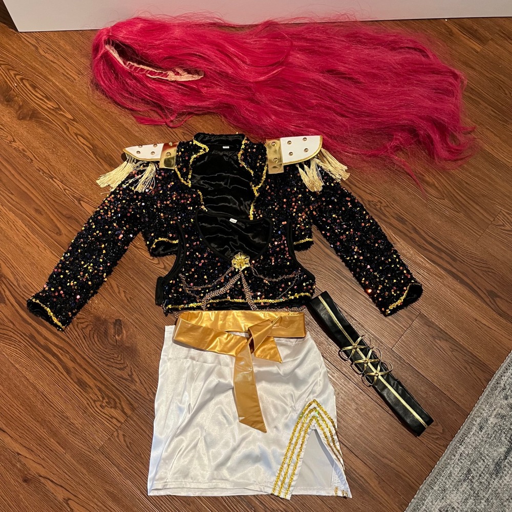K-Pop Demon Hunters Mira Golden Halloween Costume with Pink Wig Size 5-6